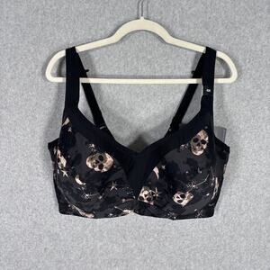 Torrid Sports Bra 42G Skulls Stars Gold Underwire Racerback Medium Impact Padded